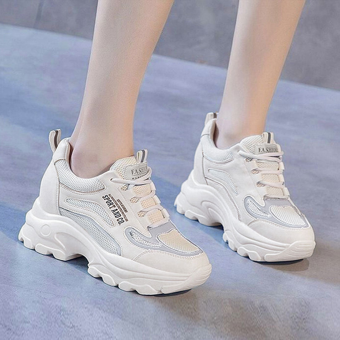 厚底ダッドスニーカーレディース メッシュ ホワイト