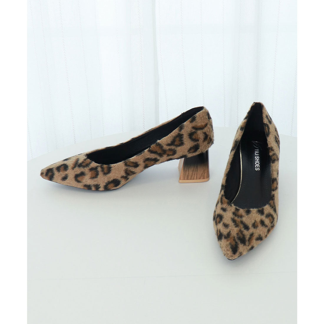 走れるパンプス レオパード柄 太ヒール キャメル