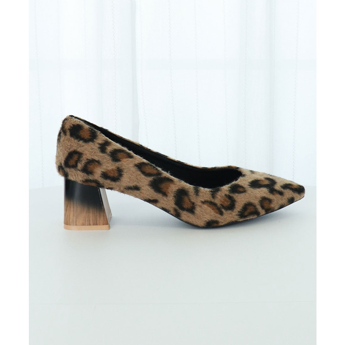 走れるパンプス レオパード柄 太ヒール キャメル