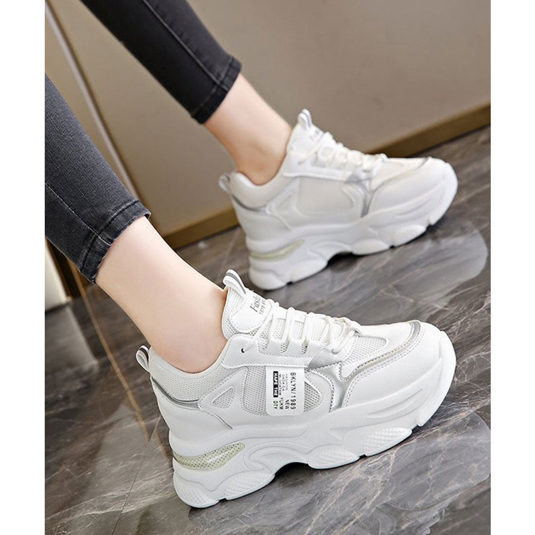 厚底ダッドスニーカー ボリューム感 美脚,ホワイト