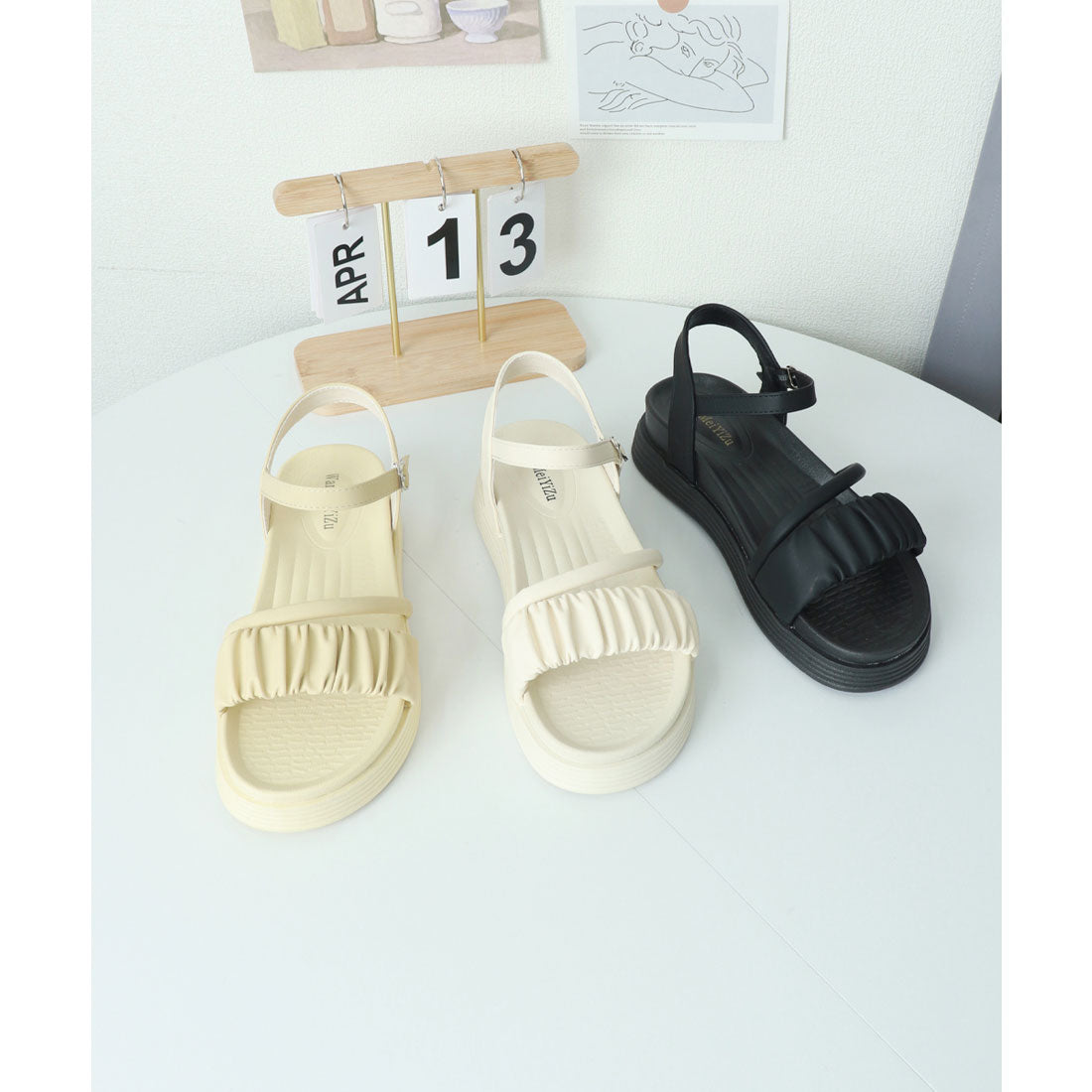 厚底サンダル レディース 美脚 夏靴 ブラック