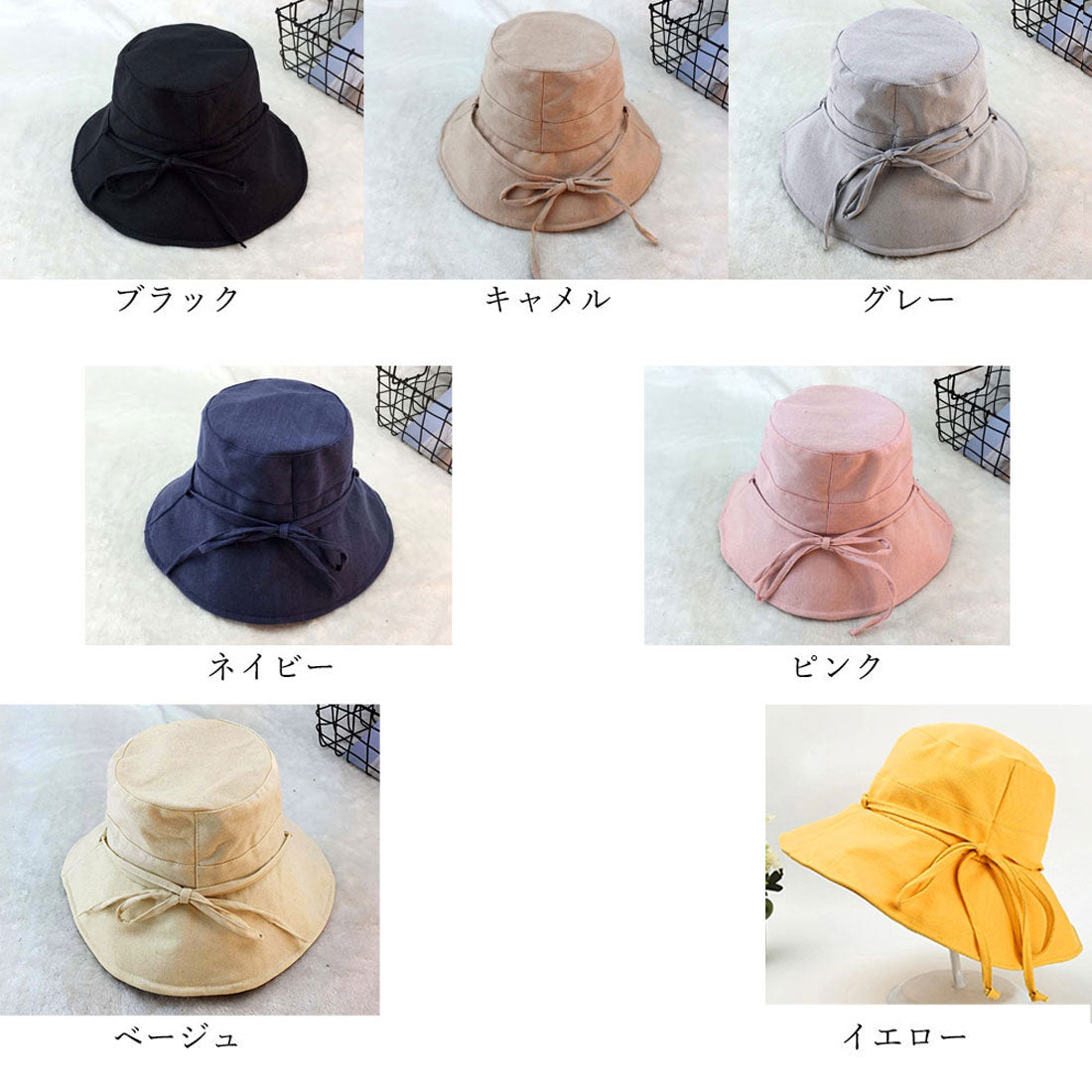 リボン付きバケットハット折りたたみ春夏