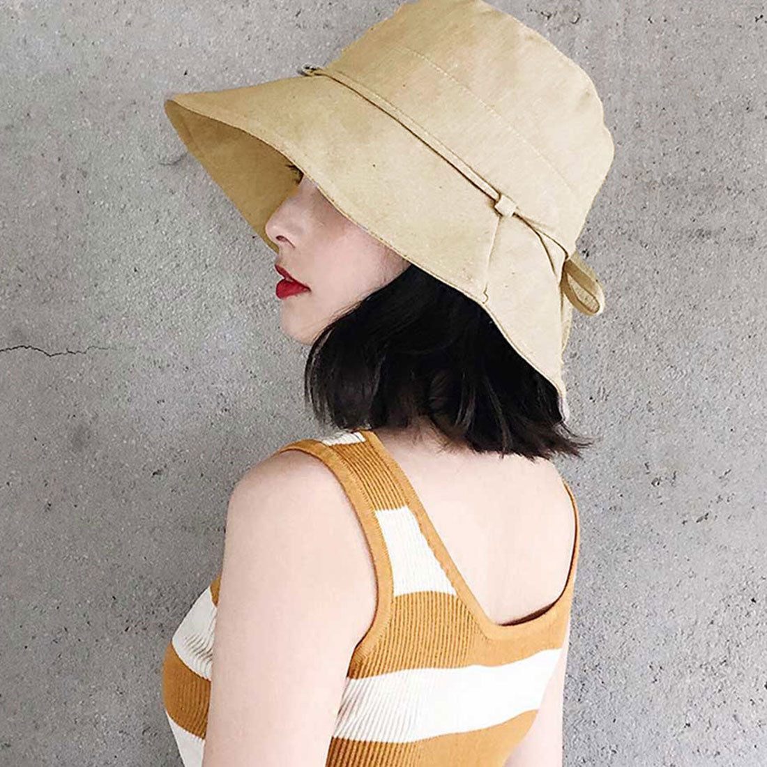 リボン付きバケットハット折りたたみ春夏