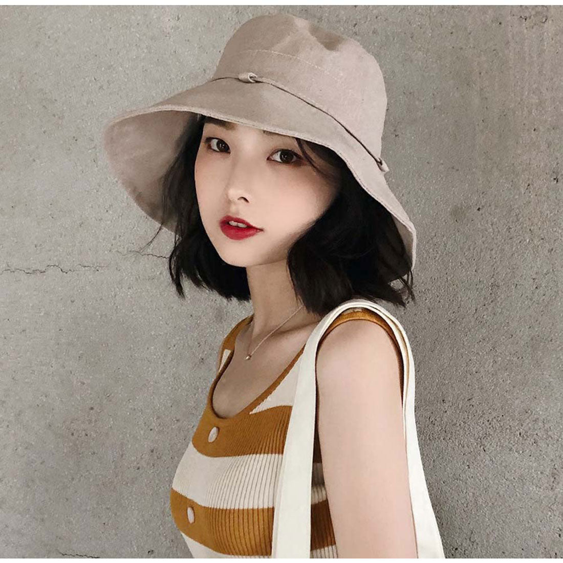 リボン付きバケットハット折りたたみ春夏