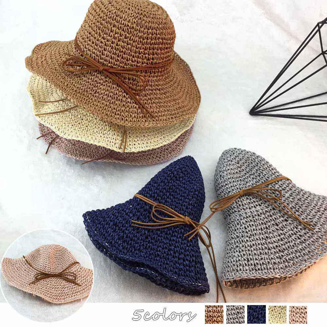 麦わら帽子 レディース 折たたみ ベージュ