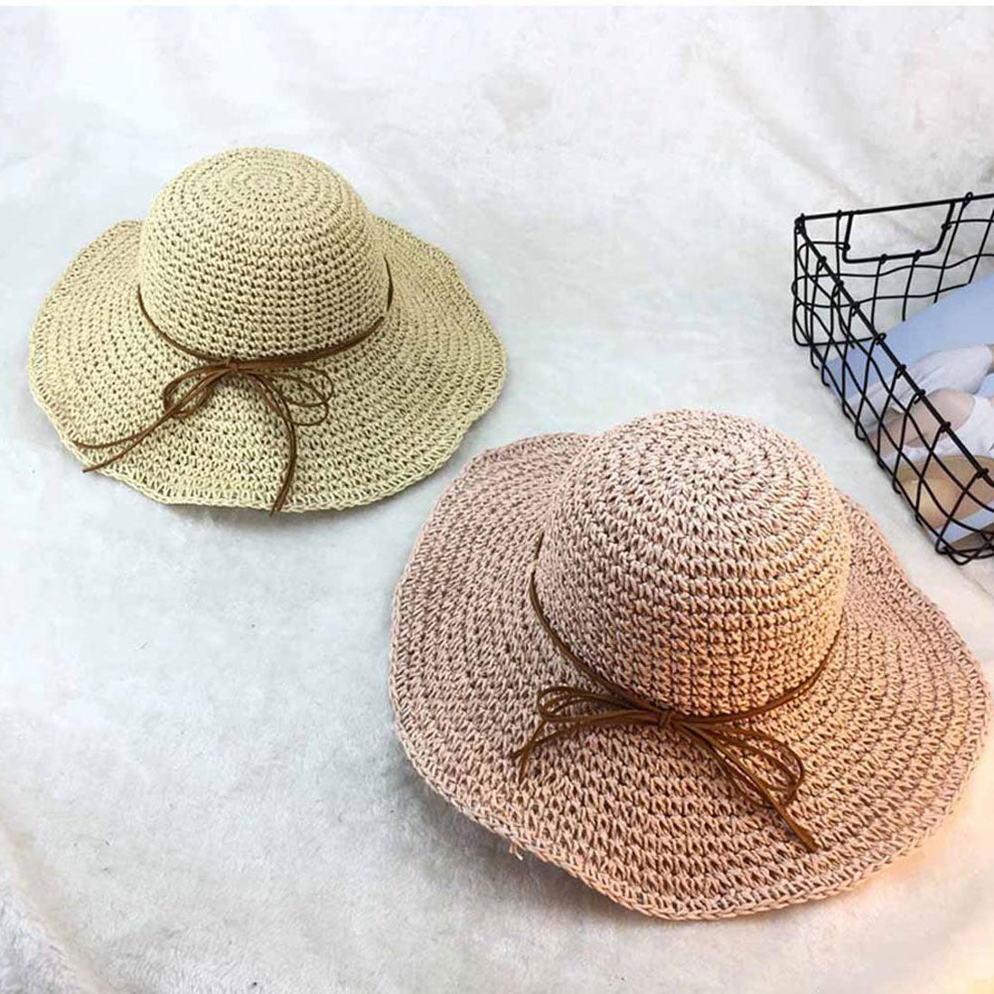 麦わら帽子 レディース 折たたみ ベージュ