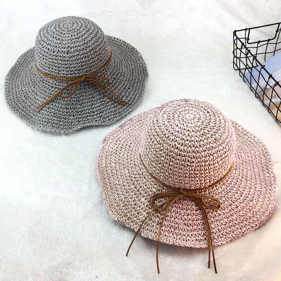 麦わら帽子 レディース 折たたみ ベージュ