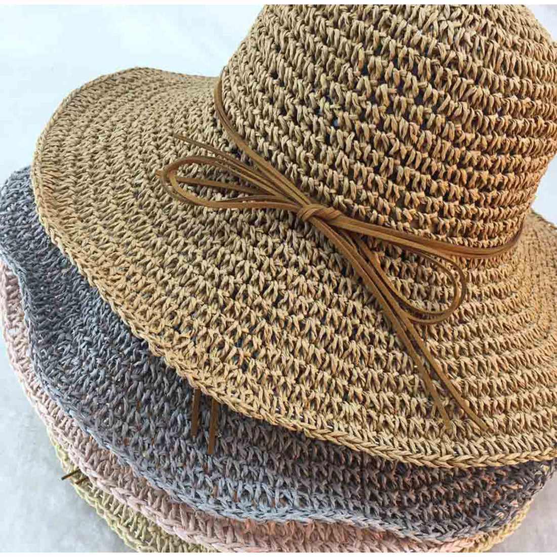 麦わら帽子 レディース 折たたみ ベージュ