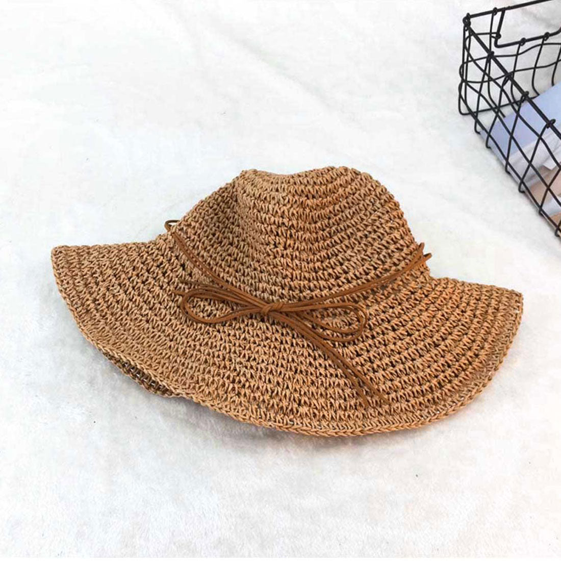 麦わら帽子 レディース 折たたみ キャメル