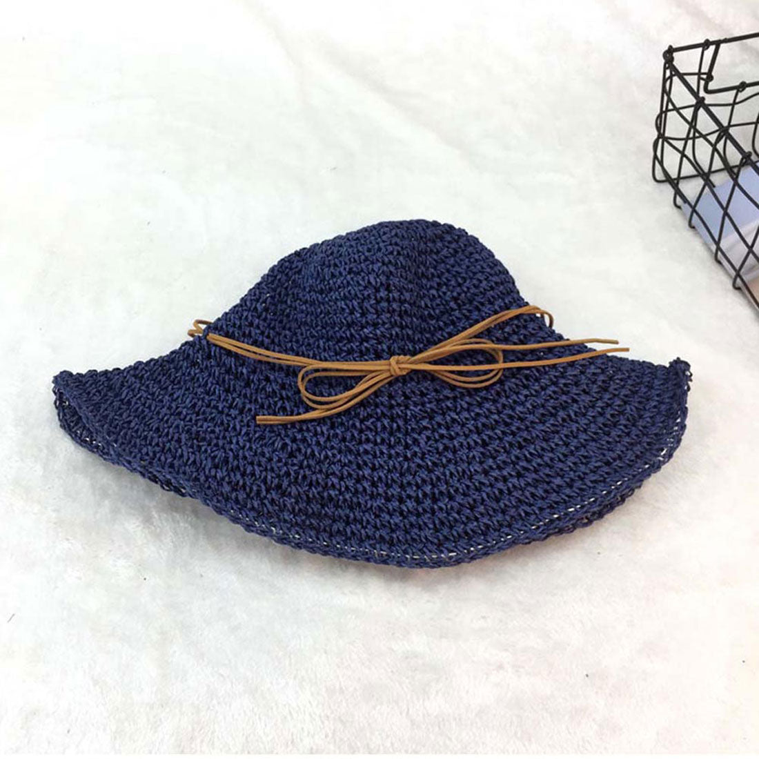 麦わら帽子 レディース 折たたみ ネイビー