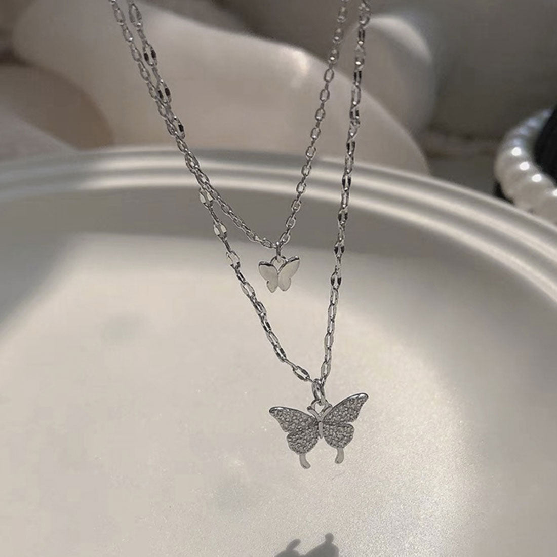 2連ネックレス 蝶々 ジュエリー 上品