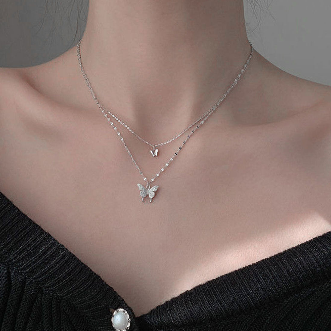 2連ネックレス 蝶々 ジュエリー 上品