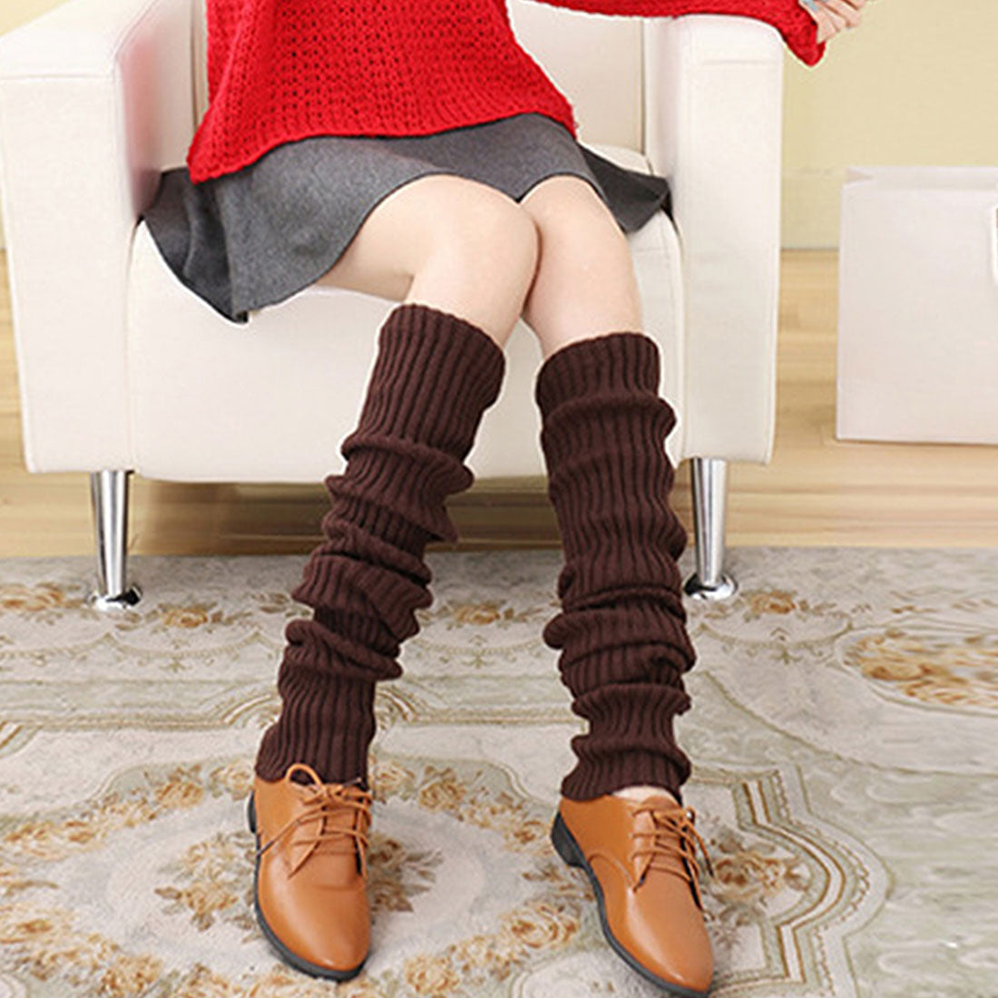 レッグウォーマー 靴下 レディース ブラウン