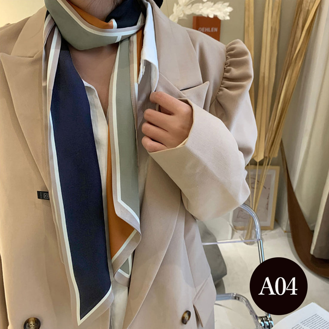 スカーフ ヘアバンド レディース ロング A01(ブラック*ホワイト)