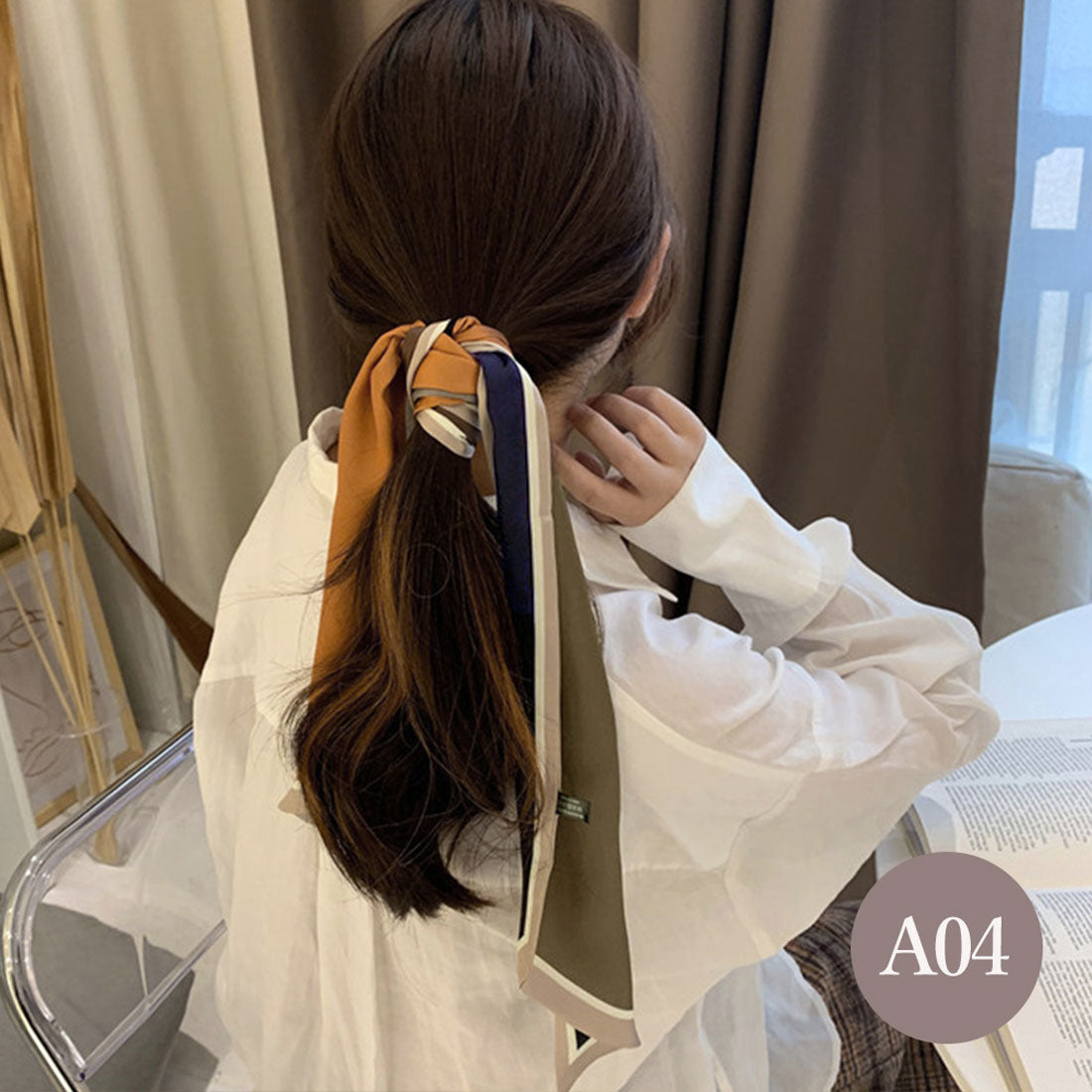 スカーフ ヘアバンド レディース ロング A01(ブラック*ホワイト)