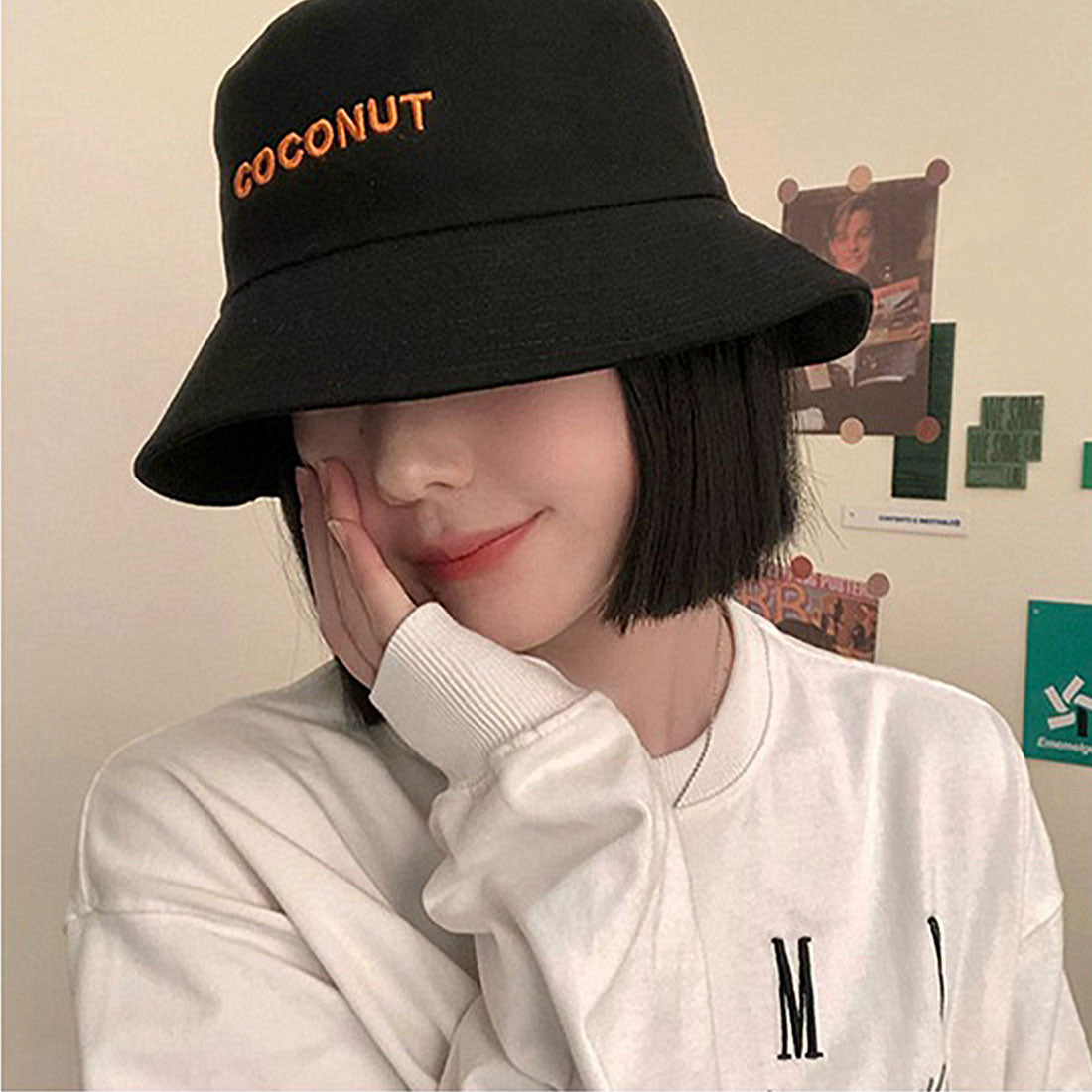 バケットハット レディース 韓国風 春夏,ブラック