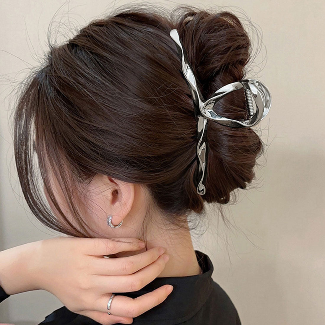 ヘアクリップ ウェーブ バンスクリップ,シルバー