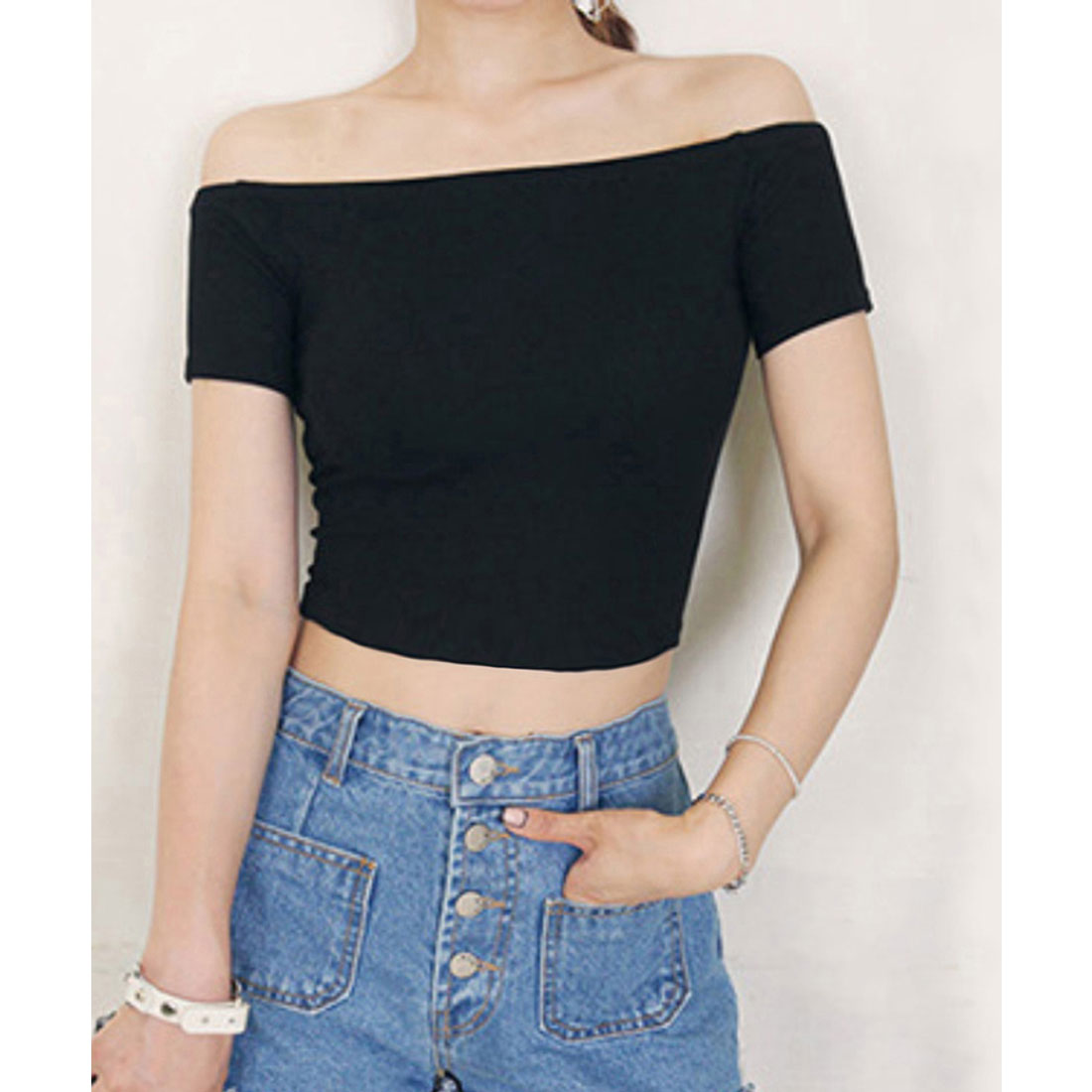 へそ出し Tシャツ夏 ショート丈トップス ブラック