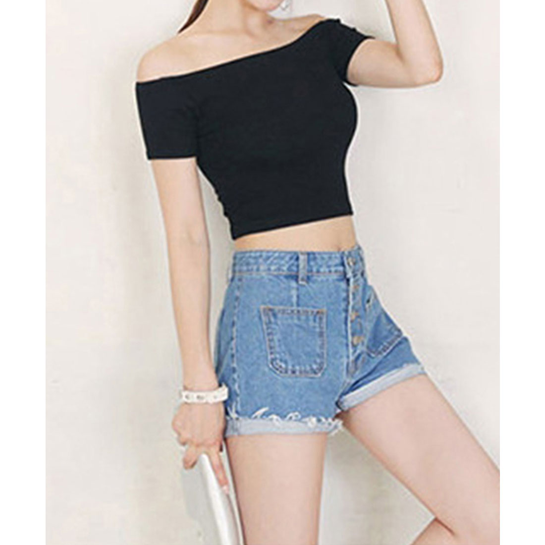へそ出し Tシャツ夏 ショート丈トップス ブラック