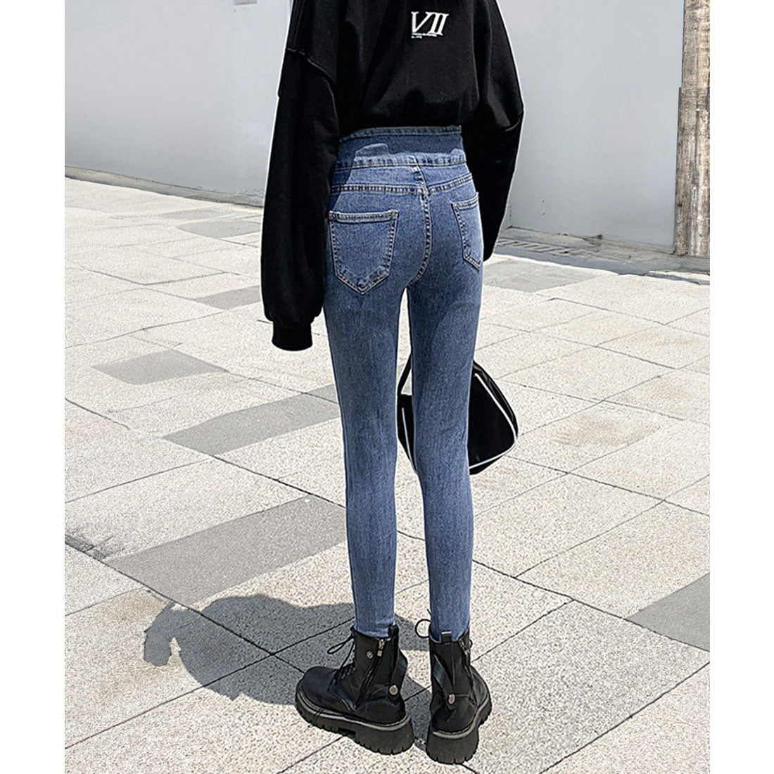 デニムパンツ ハイウエストタイトジーパン ブラック