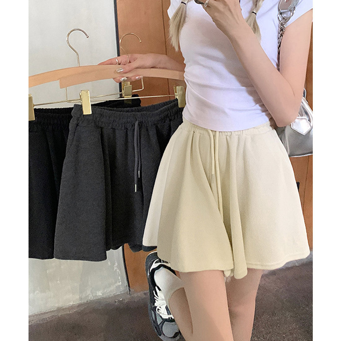 ミニミニストア miniministore シンプルAラインショートパンツレディース (ライトベージュ) ライトベージュ