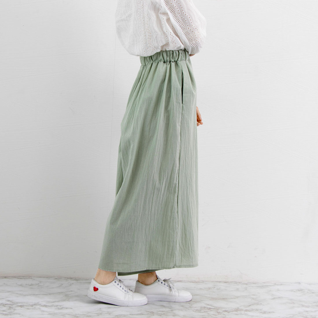 綿麻風 ワイドパンツ レディーススカンツ ベージュ