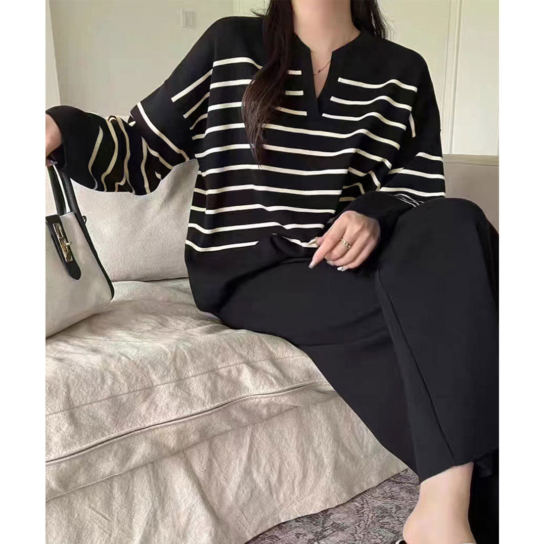 ニットセットアップ トップスパンツセット ベージュ