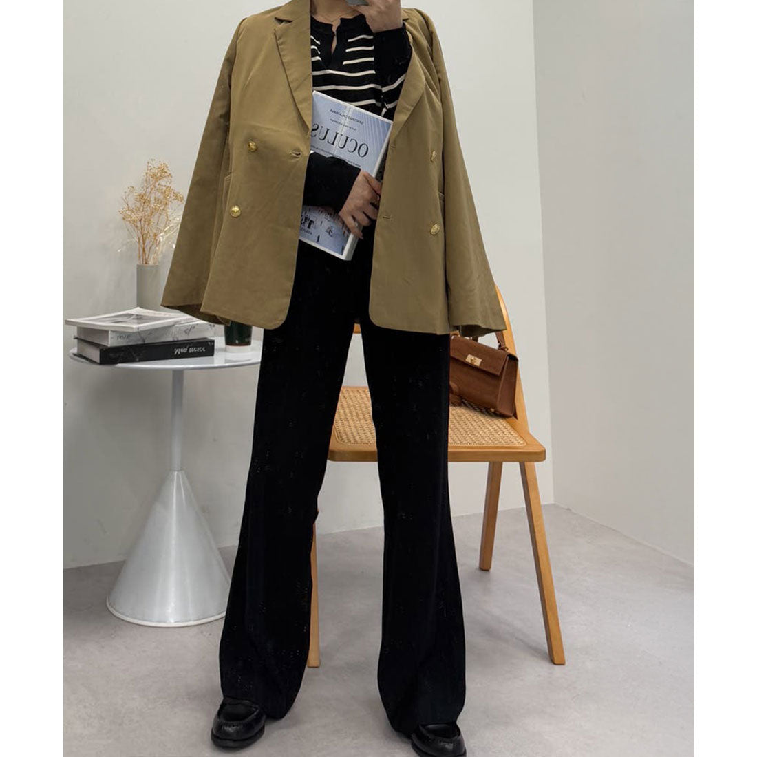 ニットセットアップ トップスパンツセット ベージュ