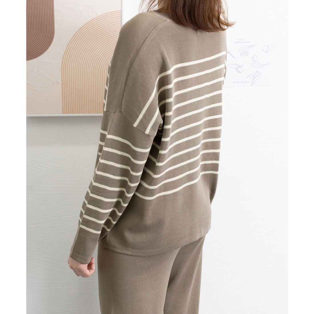 ニットセットアップ トップスパンツセット ベージュ