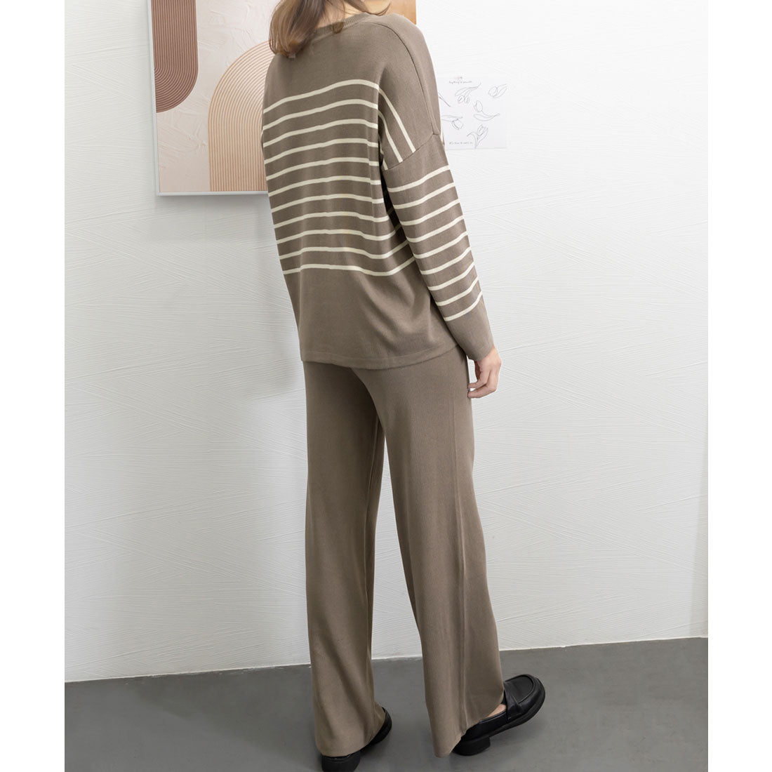 ニットセットアップ トップスパンツセット ベージュ