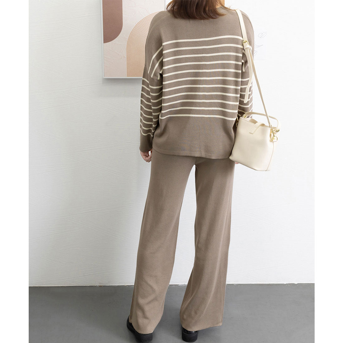 ニットセットアップ トップスパンツセット ベージュ