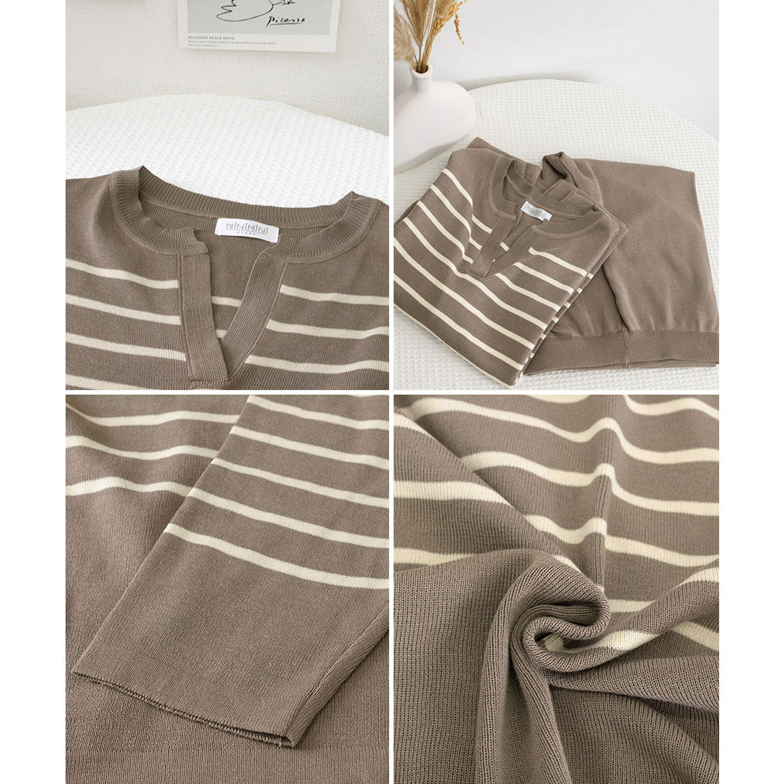 ニットセットアップ トップスパンツセット ベージュ