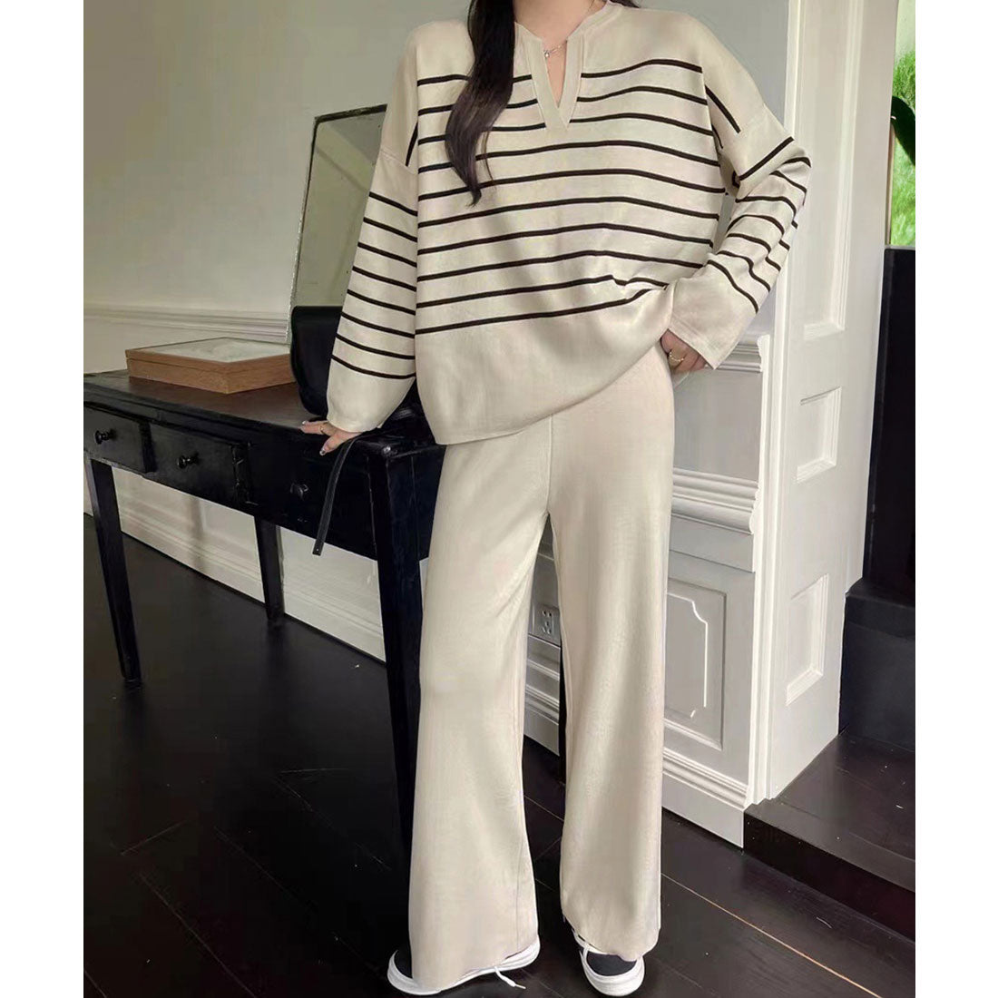 ニットセットアップ トップスパンツセット アイボリー