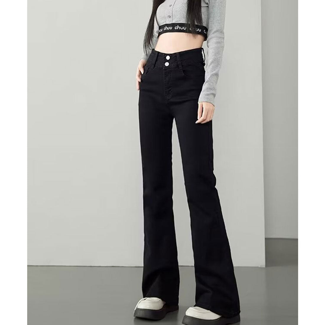 ミニミニストア miniministore セミフレアデニムパンツ 美脚デニムパンツ