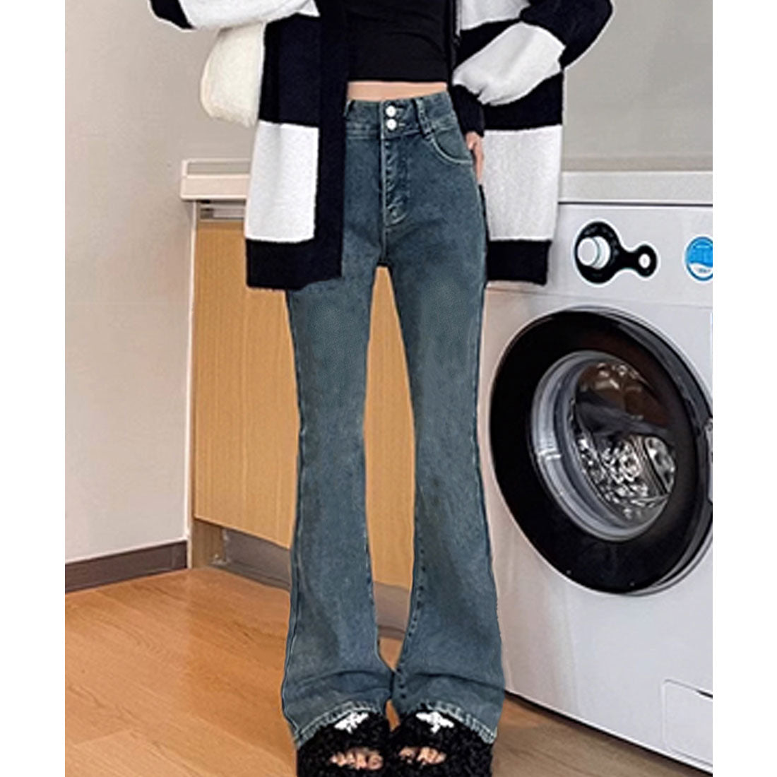 ミニミニストア miniministore セミフレアデニムパンツ 美脚デニムパンツ