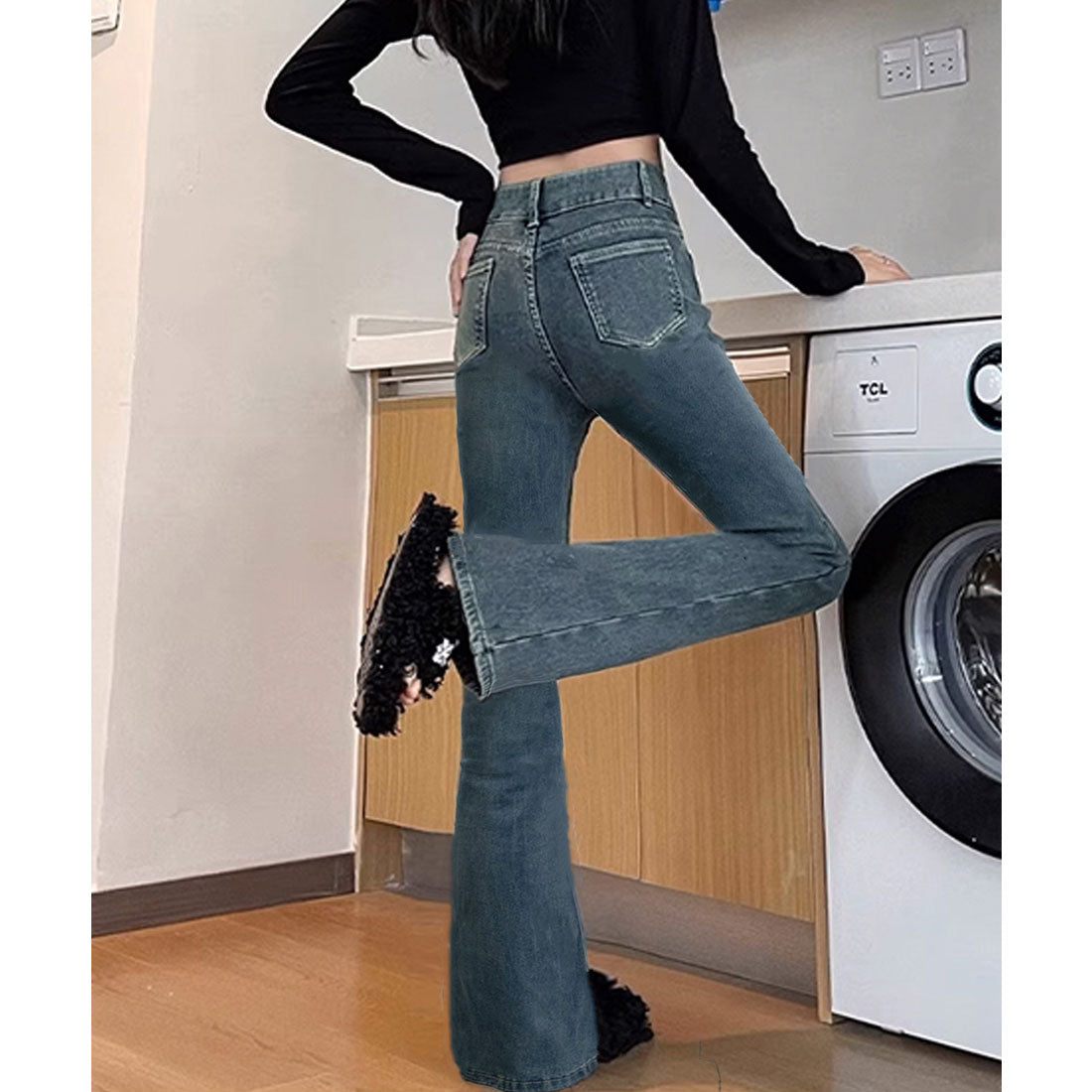 ミニミニストア miniministore セミフレアデニムパンツ 美脚デニムパンツ