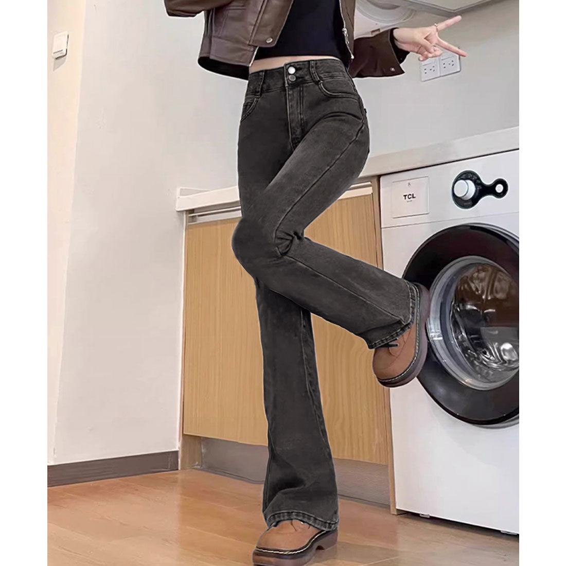 ミニミニストア miniministore セミフレアデニムパンツ 美脚デニムパンツ