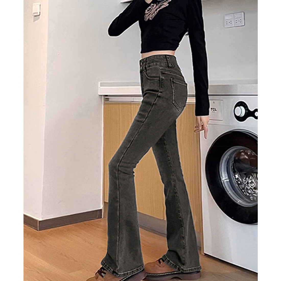 ミニミニストア miniministore セミフレアデニムパンツ 美脚デニムパンツ