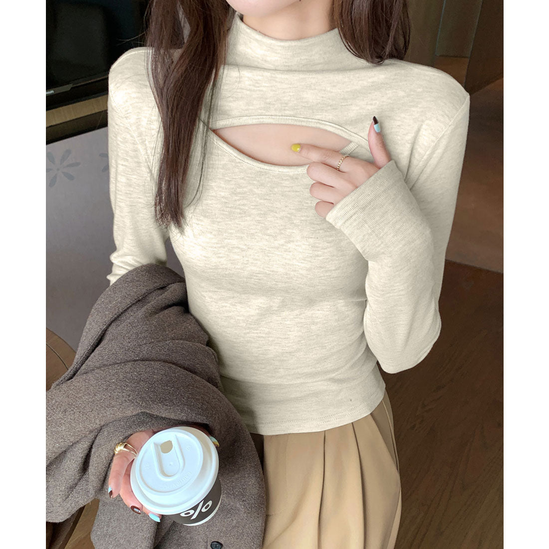 ミニミニストア miniministore 長袖Tシャツ 穴あき ハイネック 春秋冬