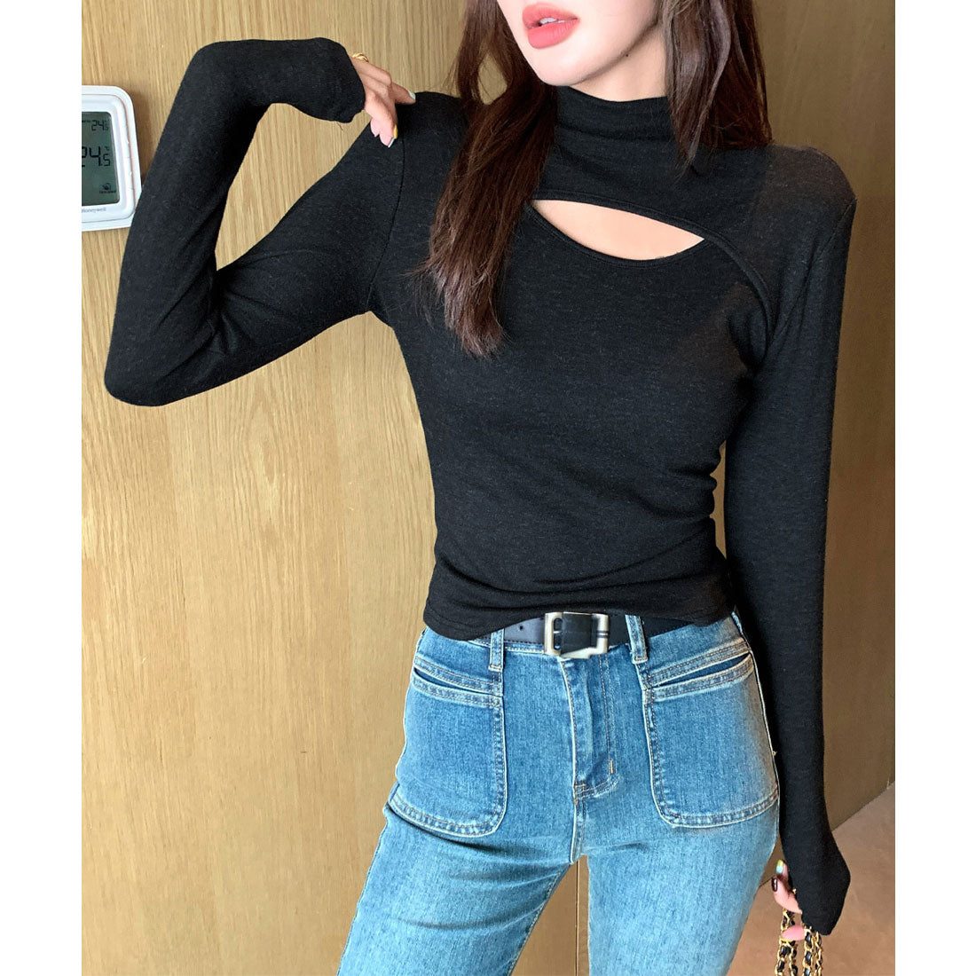 ミニミニストア miniministore 長袖Tシャツ 穴あき ハイネック 春秋冬