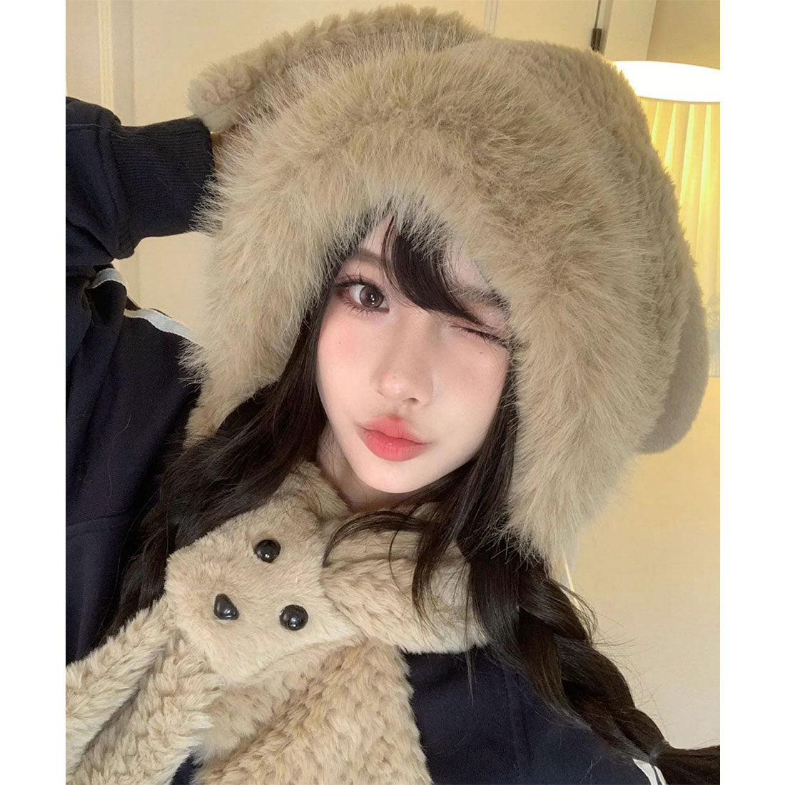 ミニミニストア miniministore マフラー帽子うさぎ耳 ファー帽子ボア帽子 (ベージュ) ベージュ
