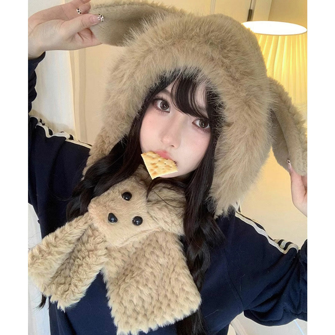 ミニミニストア miniministore マフラー帽子うさぎ耳 ファー帽子ボア帽子 (ベージュ) ベージュ