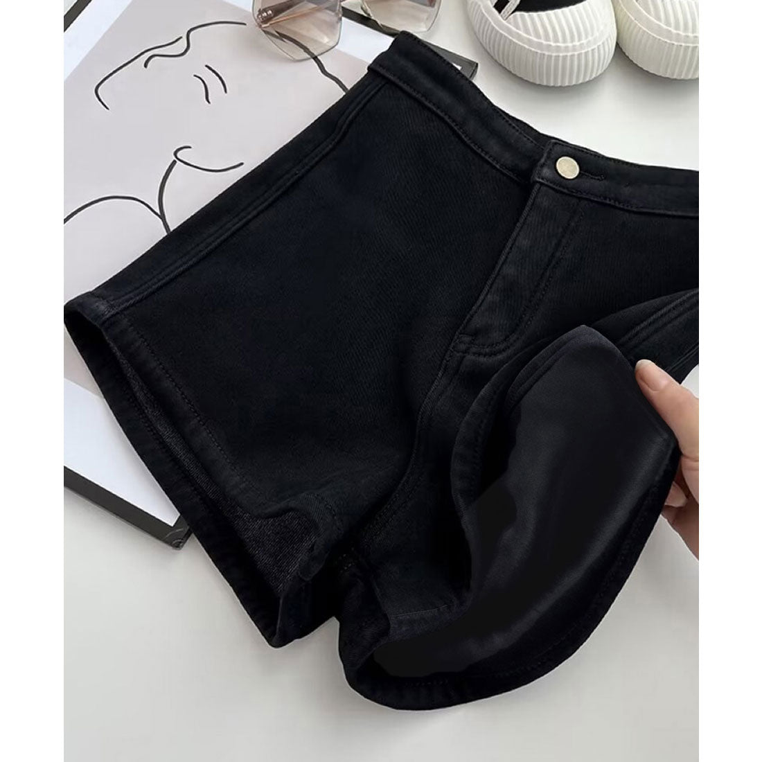 ミニミニストア miniministore 裏起毛 デニムショートパンツ レディース (ブラック) ブラック