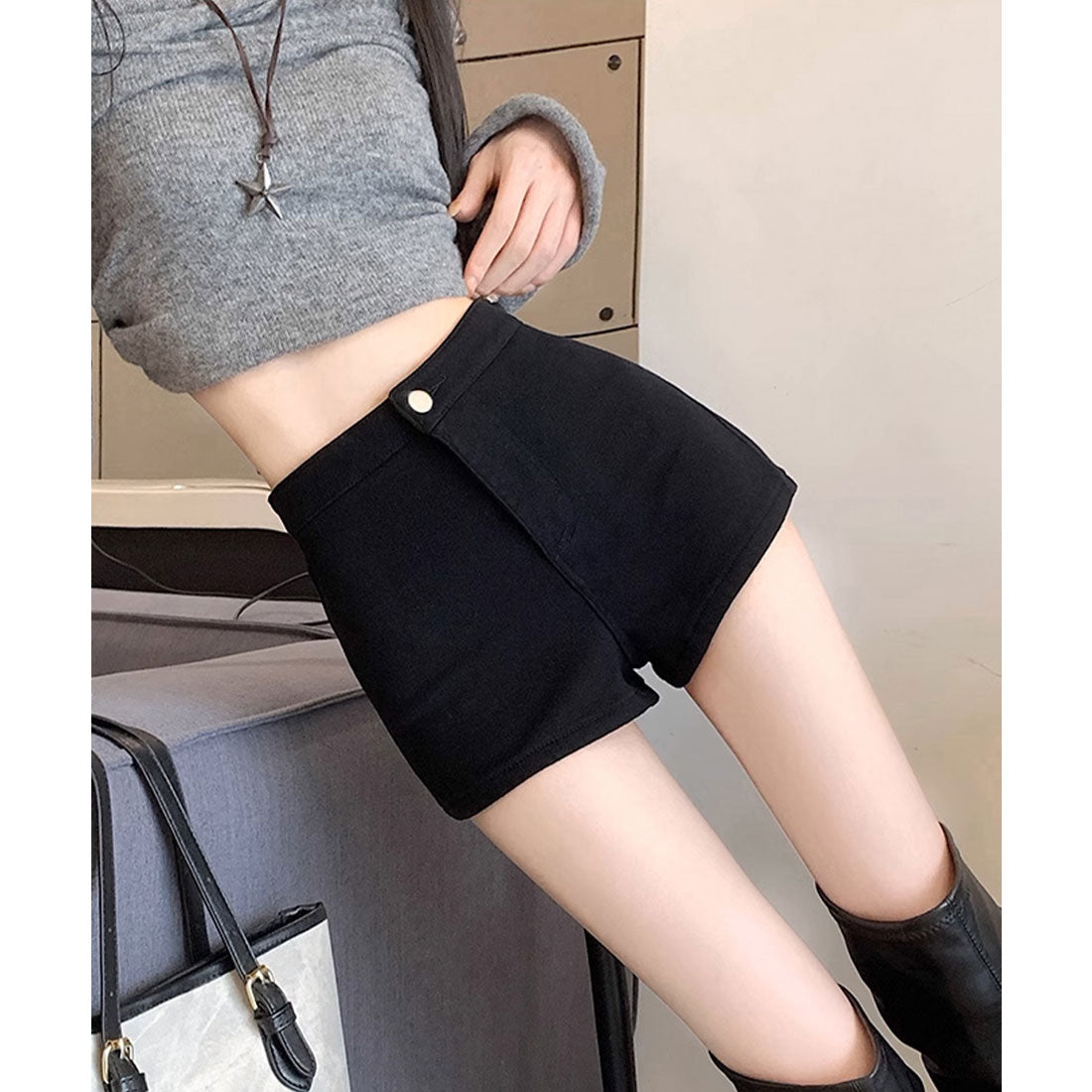 ミニミニストア miniministore 裏起毛 デニムショートパンツ レディース (ブラック) ブラック