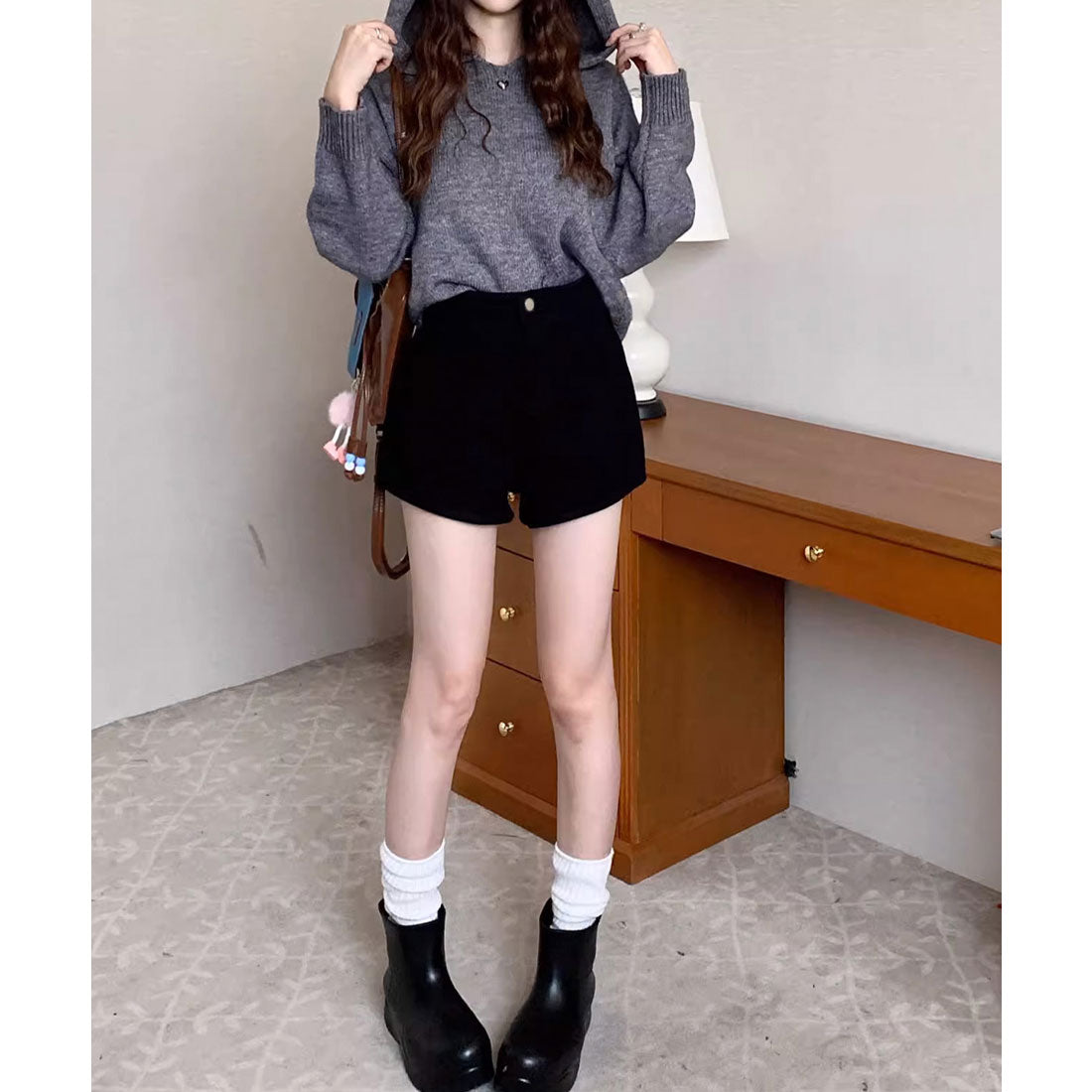 ミニミニストア miniministore 裏起毛 デニムショートパンツ レディース (ブラック) ブラック