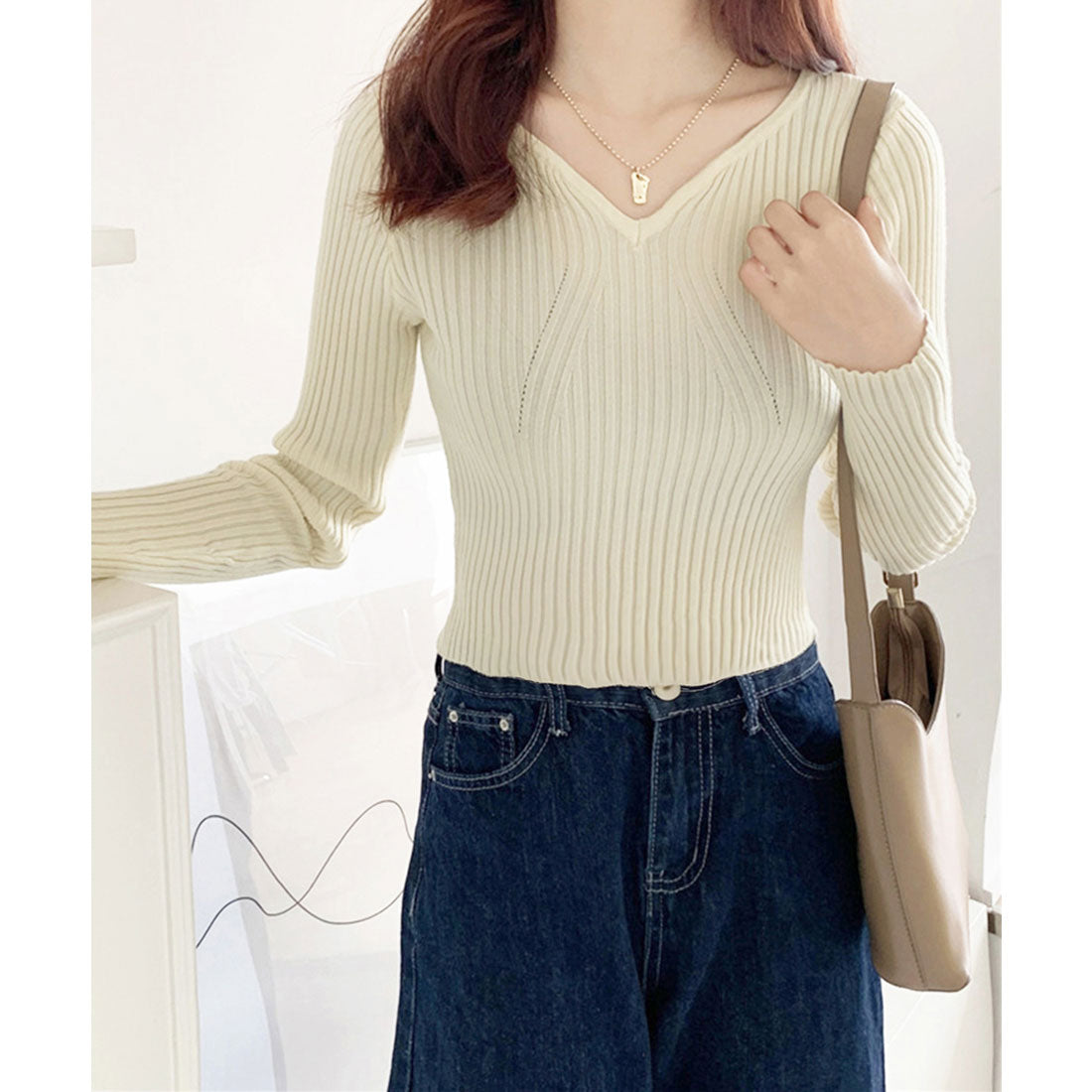 ミニミニストア miniministore ニットトップス Vネックセーター 春秋冬