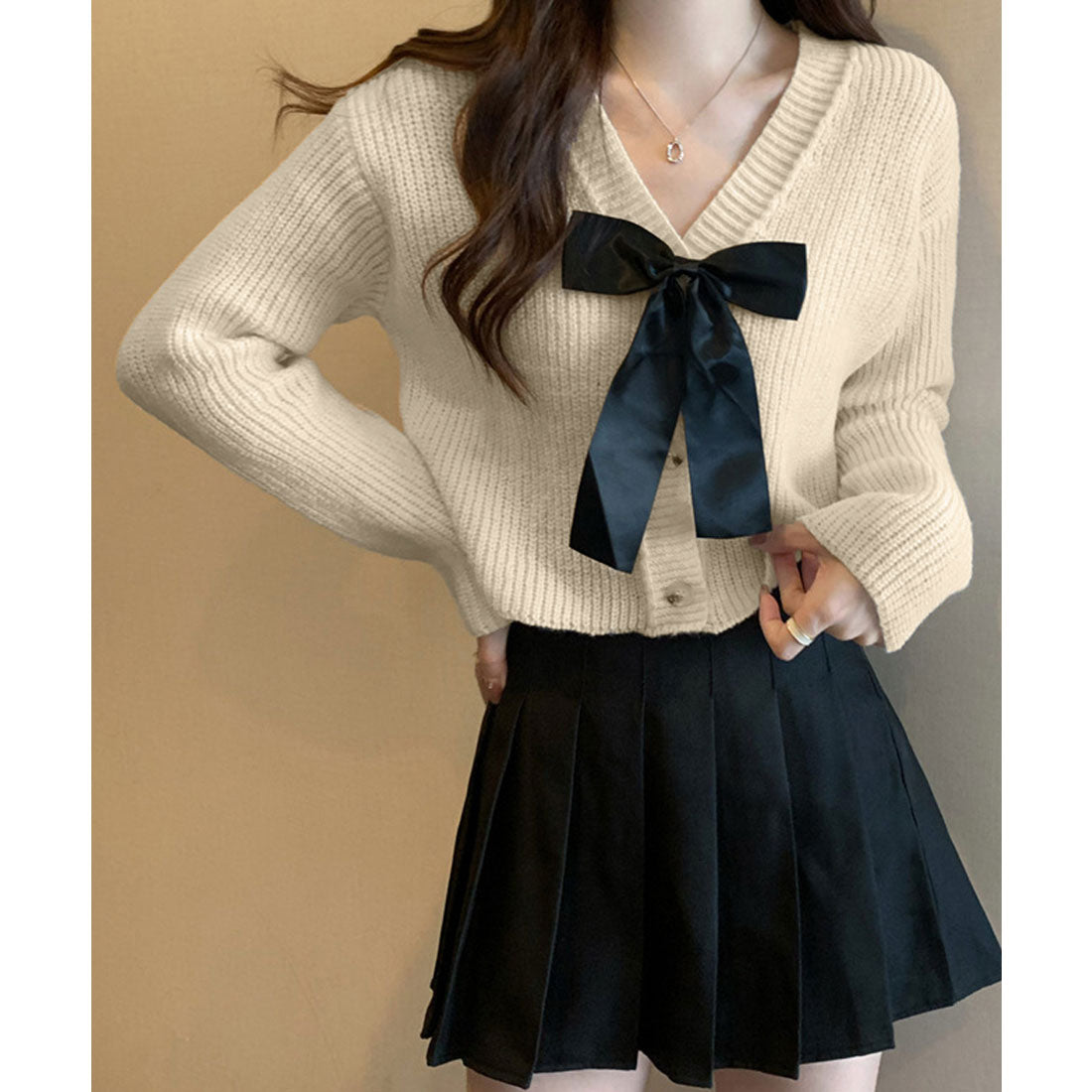 ミニミニストア miniministore ニットカーディガン リボン付 秋冬羽織り (ピンク) ピンク