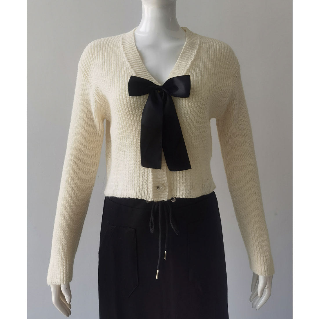 ミニミニストア miniministore ニットカーディガン リボン付 秋冬羽織り (ピンク) ピンク