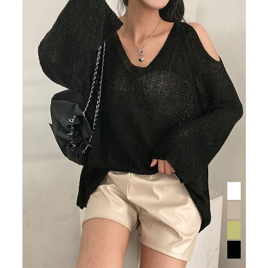 Shoulder-exposing knit women's V-neck