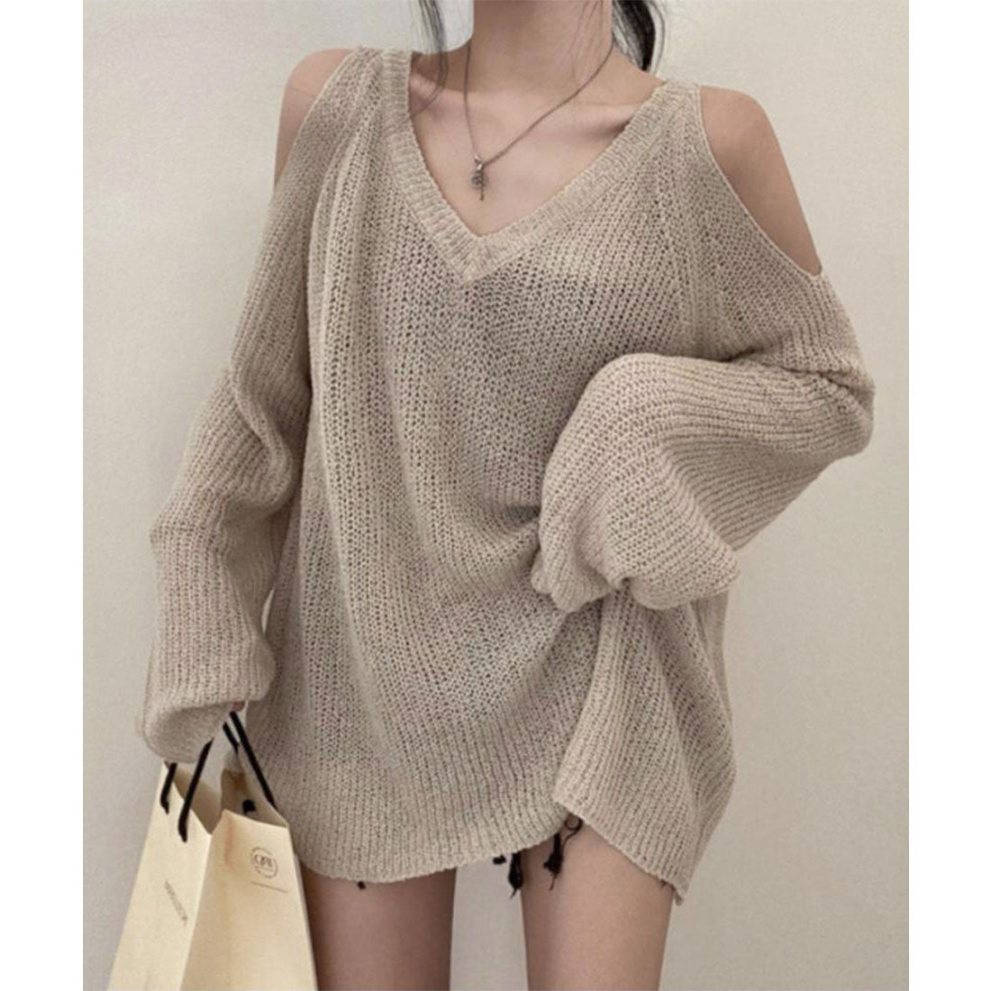 Shoulder-exposing knit women's V-neck